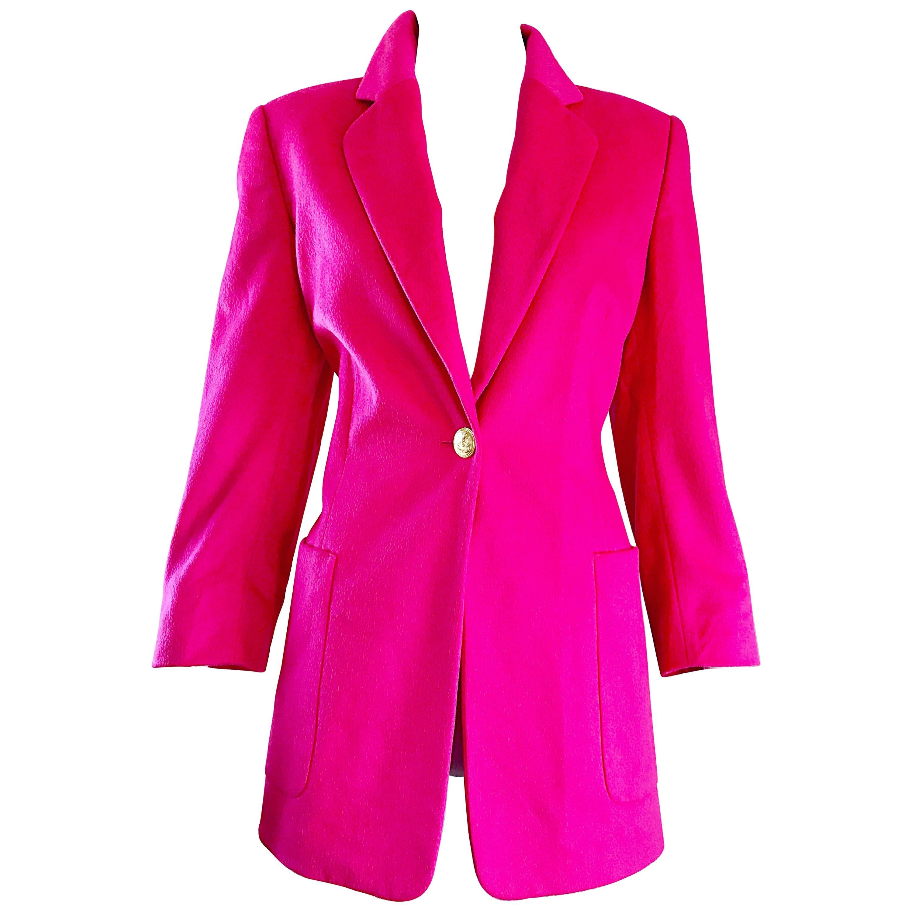 Vintage Escada by Margaretha Ley Hot Shocking Hot Pink Angora Wool Blazer Jacket
