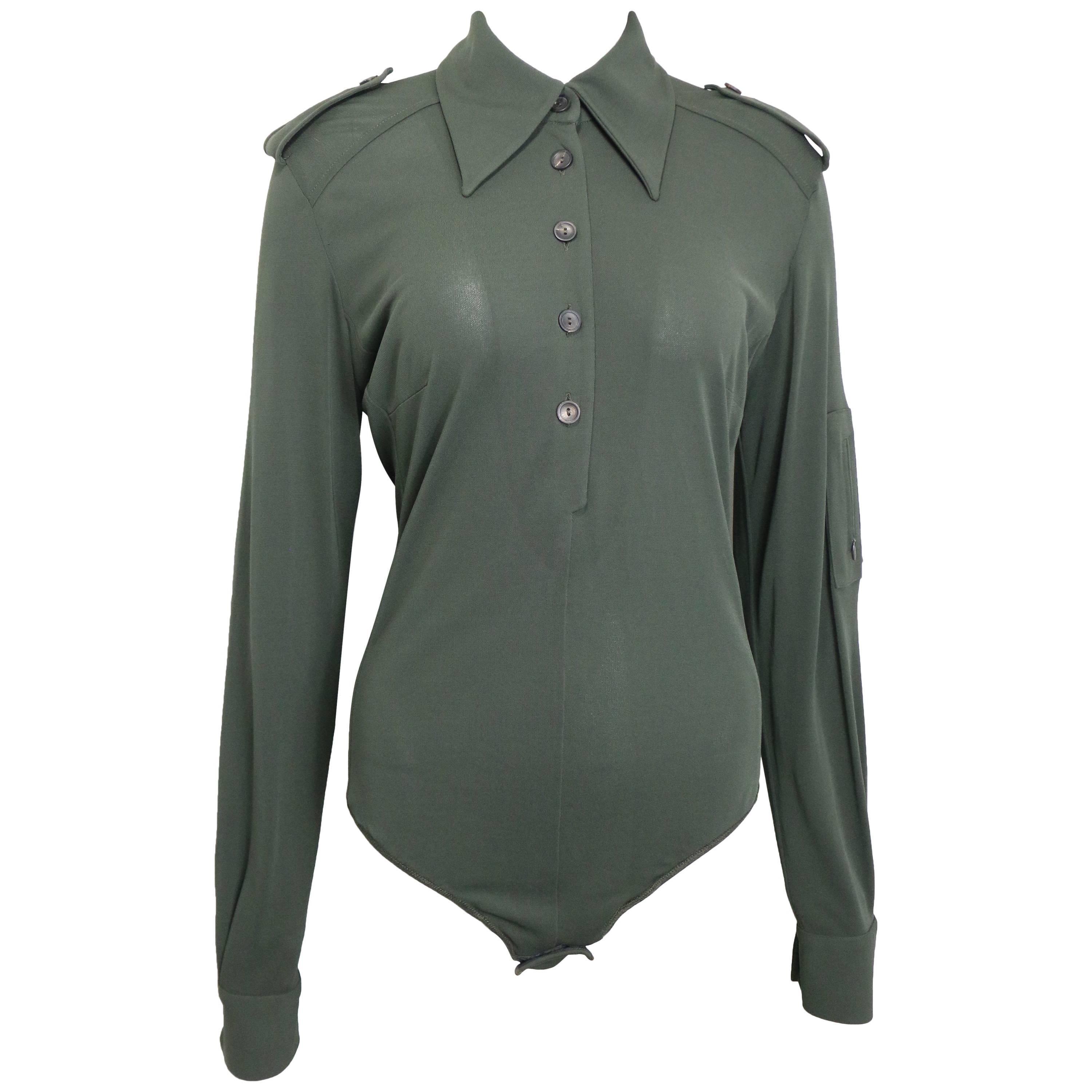 Gucci by Tom Ford Green Bodysuit Long Sleeves Shirt  For Sale