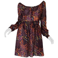 Early 2000s Miu Miu Cotton Voile Purple Paisley Print Dress