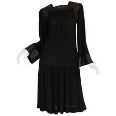 Vintage 1970s Jean Muir Leather Embellished Black Jersey Dress