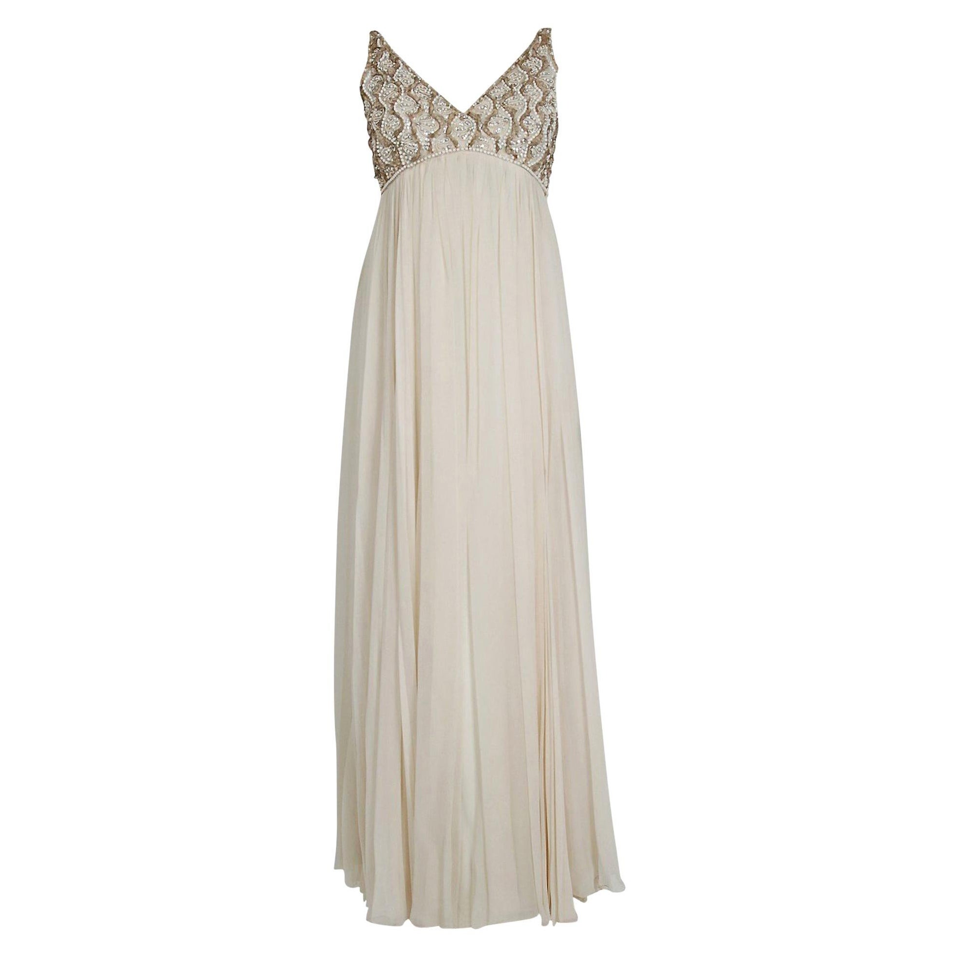 Vintage 1960's Malcolm Starr Beaded Ivory Chiffon Empire Goddess Bridal Gown