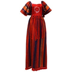 Vintage 1970s Rikma Bohemian Crochet W/Fringe Maxi Dress