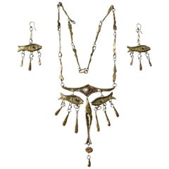 Armando Lozano Ramírez Surrealist Fish Face Necklace and Earrings Set