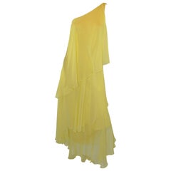 Halston 1970s Silk Chiffon One-Shoulder Gown With Shawl