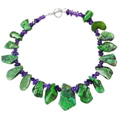 Striking Green Turquoise Slices and Polished Amethyst Choker Necklace