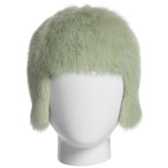 2013 Chanel Fall Runway Silver Green Fox Fur Helmut Hat