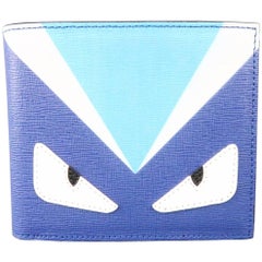 FENDI Blue Patchwork Leather Monster Face Bifold Wallet