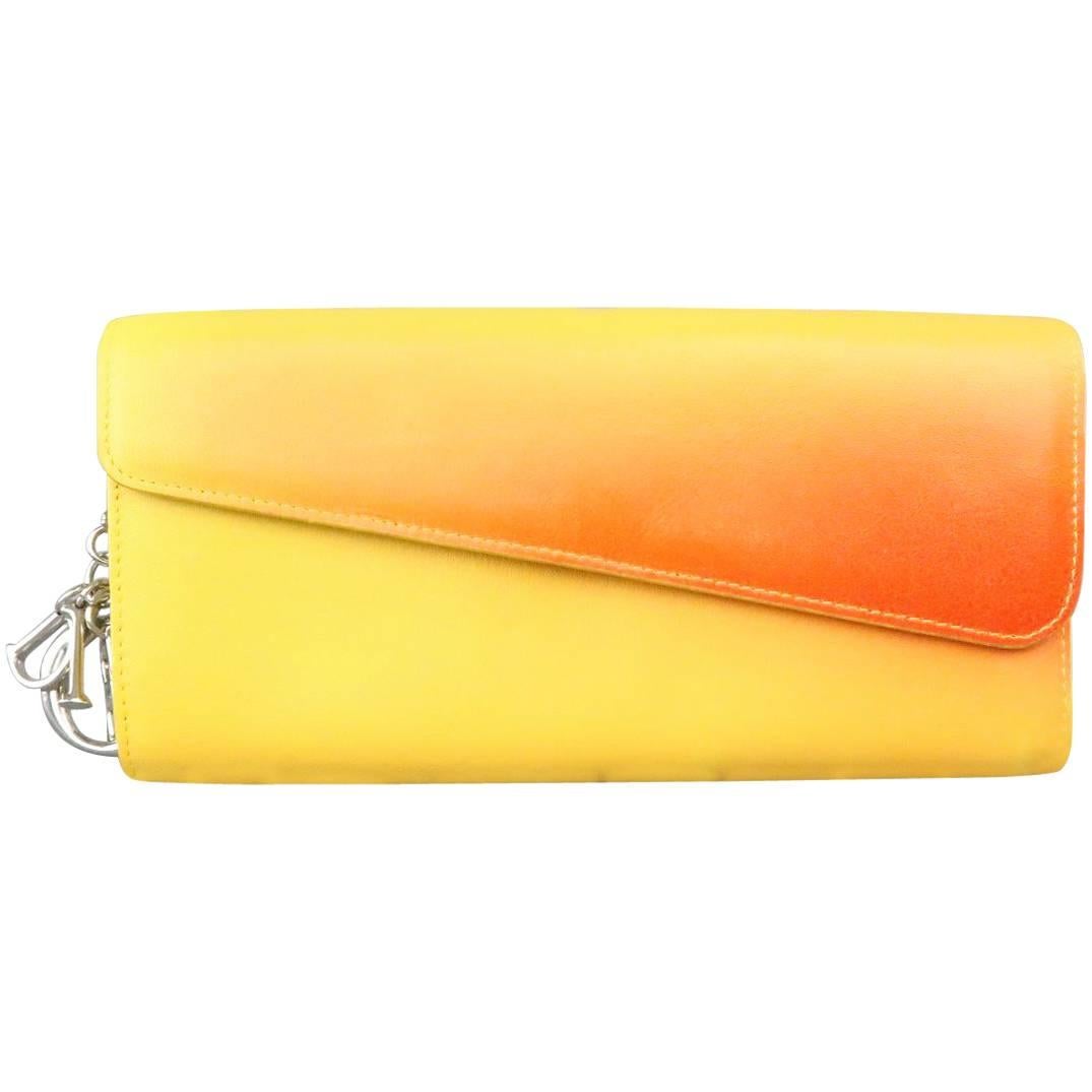 CHRISTIAN DIOR Yellow & Orange Gradient Leather Silver Charm Wallet