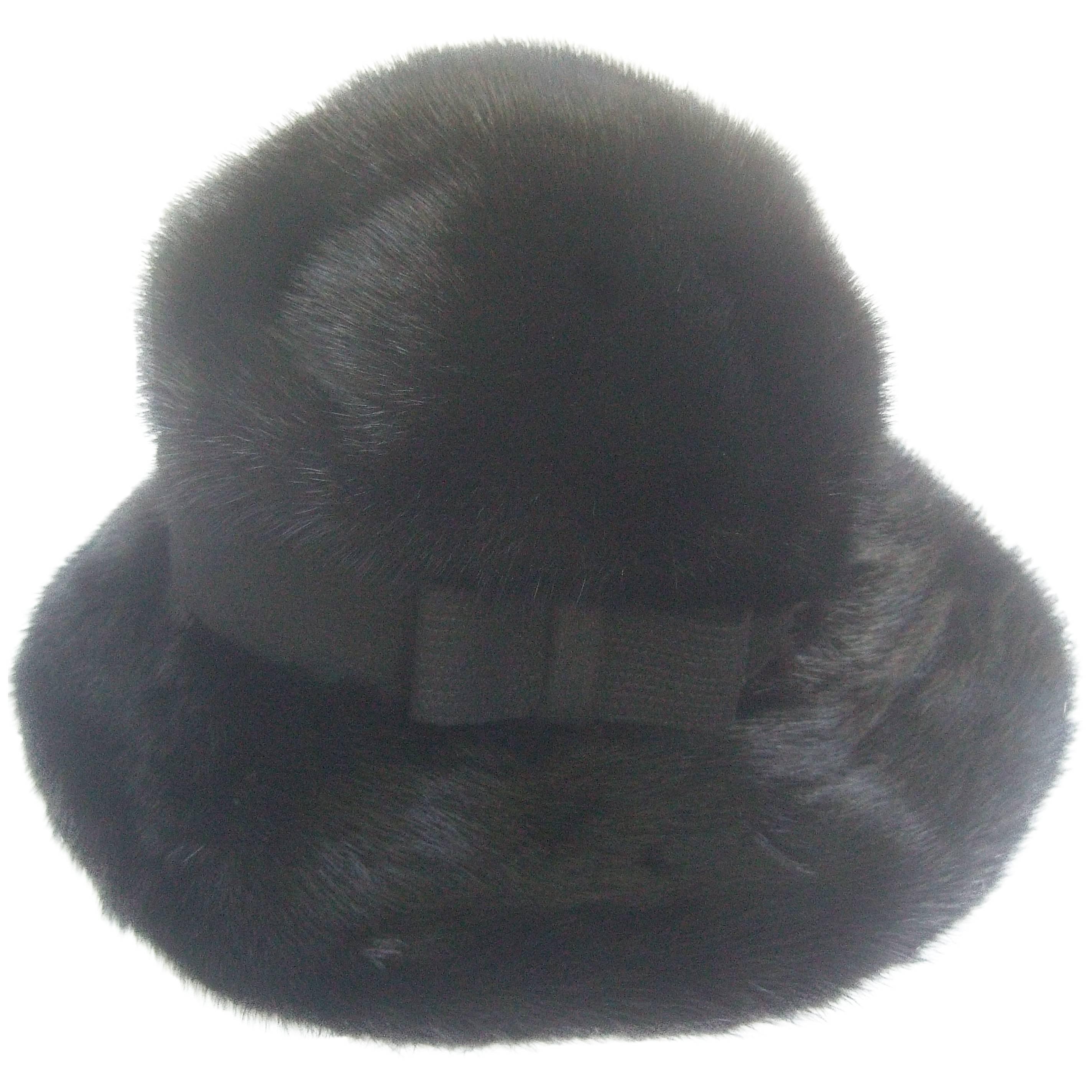 Saks Fifth Avenue Plush Mink Fedora Style Hat c 1970