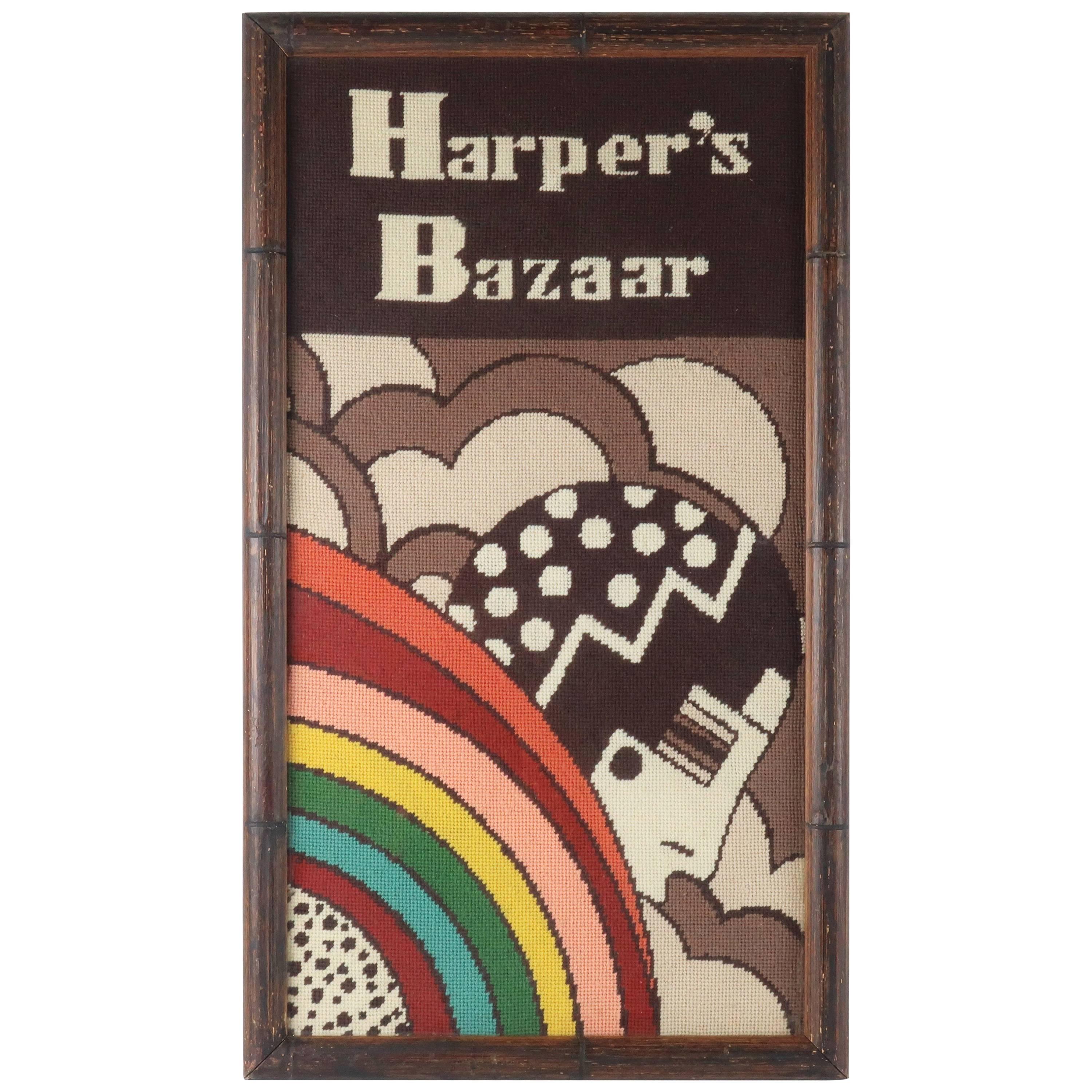 Art Deco 1970
s Harper
s Bazaar Needlepoint Wall Hanging