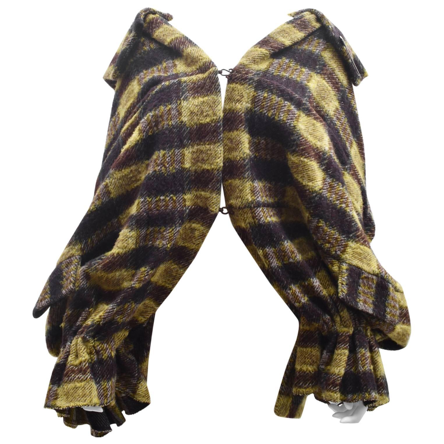 Yohji Yamamoto Y’s Yellow/Brown Check Oversized Knit Cape Jacket with Detachable