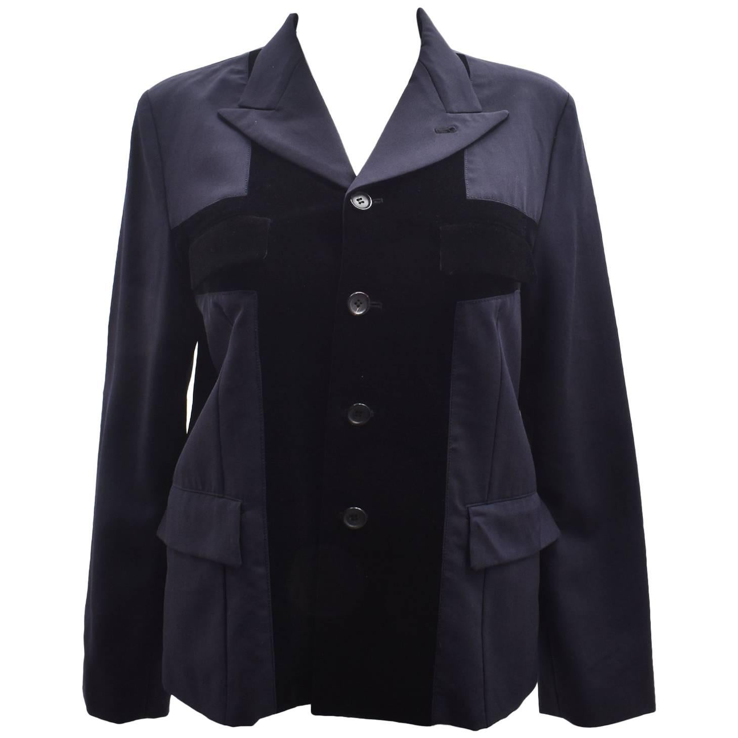 Comme des Garcons Navy Blazer with Velvet Cross Front Panels For Sale