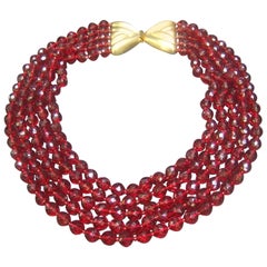 Retro Valentino Exquisite Cranberry Crystal Statement Necklace c 1980