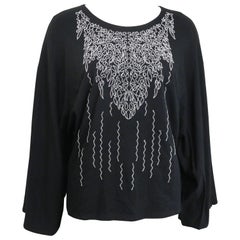 Issey Miyake Fete Black with Silver Embroidered Print Cocoon Long Sleeves Top 