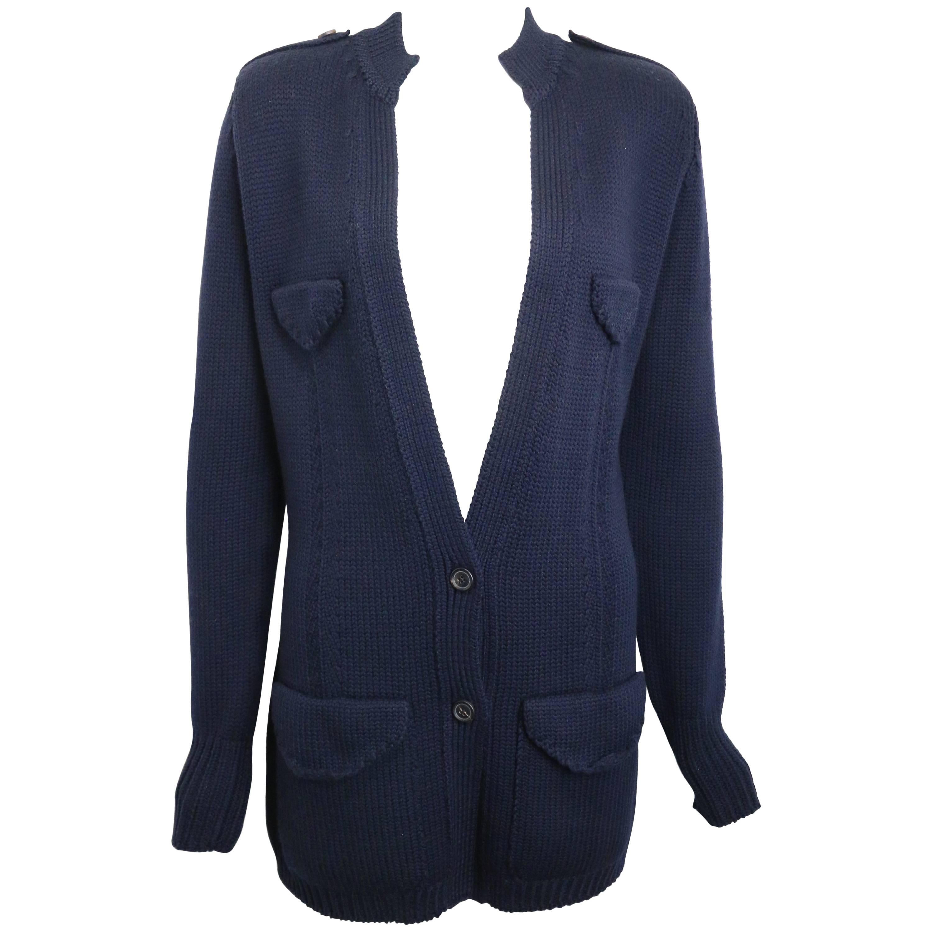 Herbst 1996 Gucci by Tom Ford Dunkle Marineblaue Strickjacke aus Wolle 