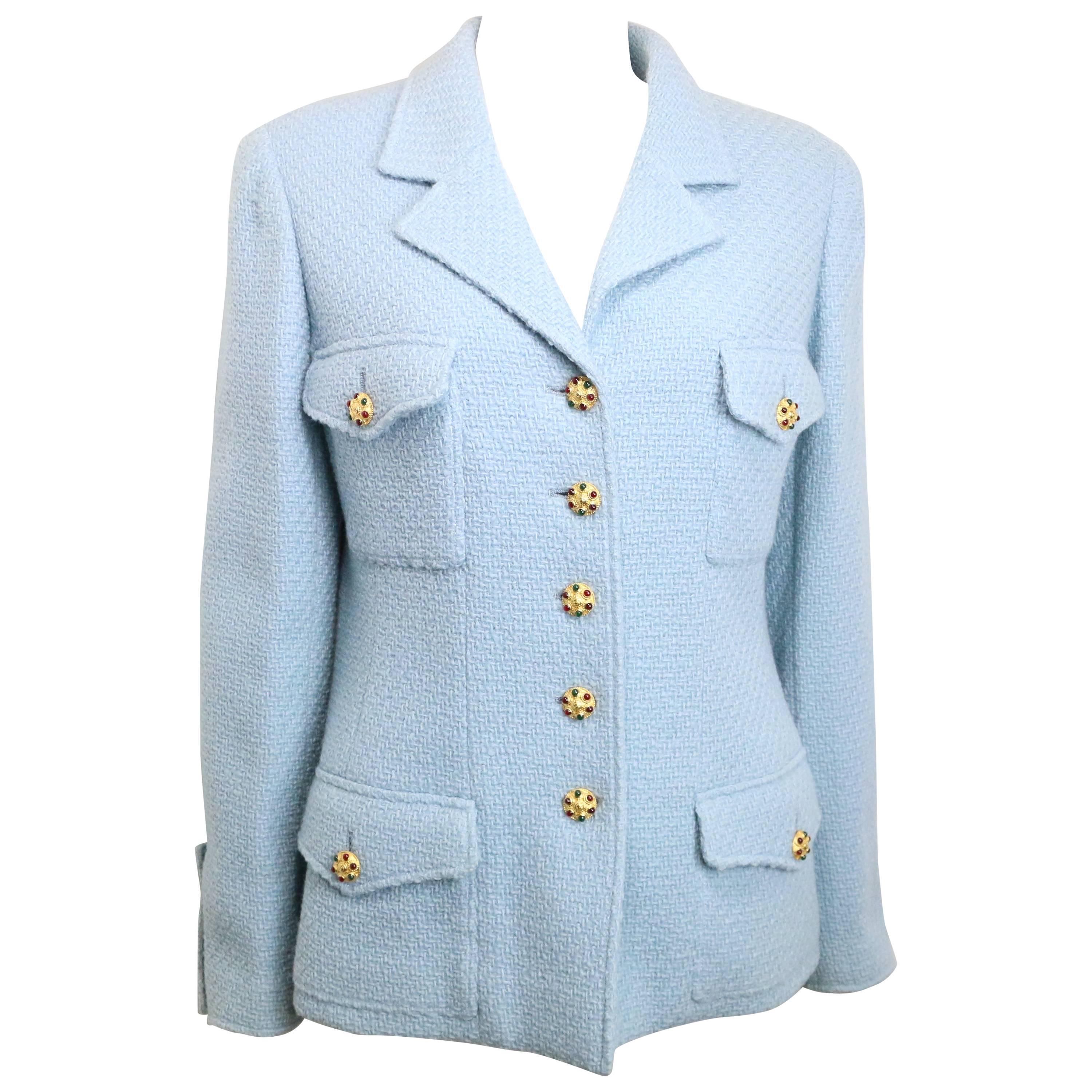 Chanel Gripoix Blue Boucle Wool Jacket 