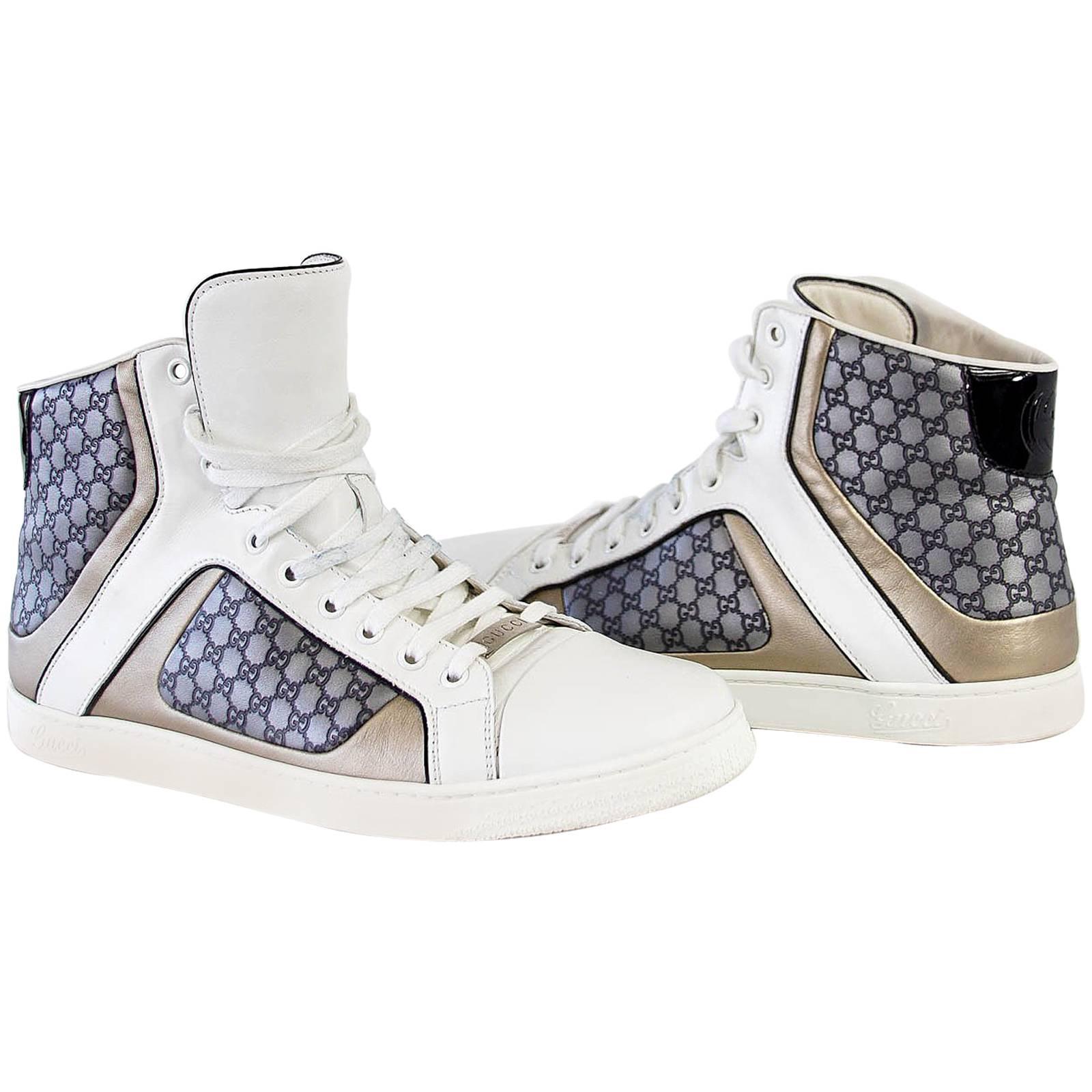 Gucci Men's White Monogram GG Grey High Top Sneaker  9.5 G 