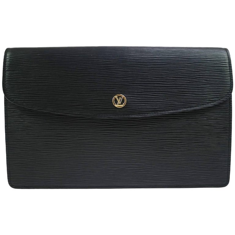 Louis Vuitton Black Monogram Leather Gold Foldover Envelope