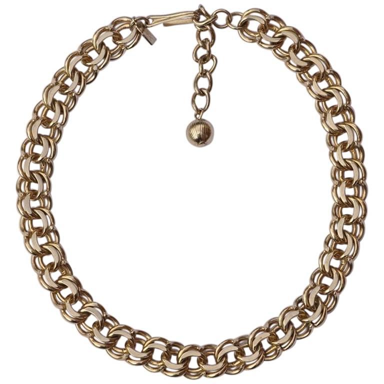 Reinad Gold Tone Chain Double Link Necklace circa 1940s For Sale at 1stDibs