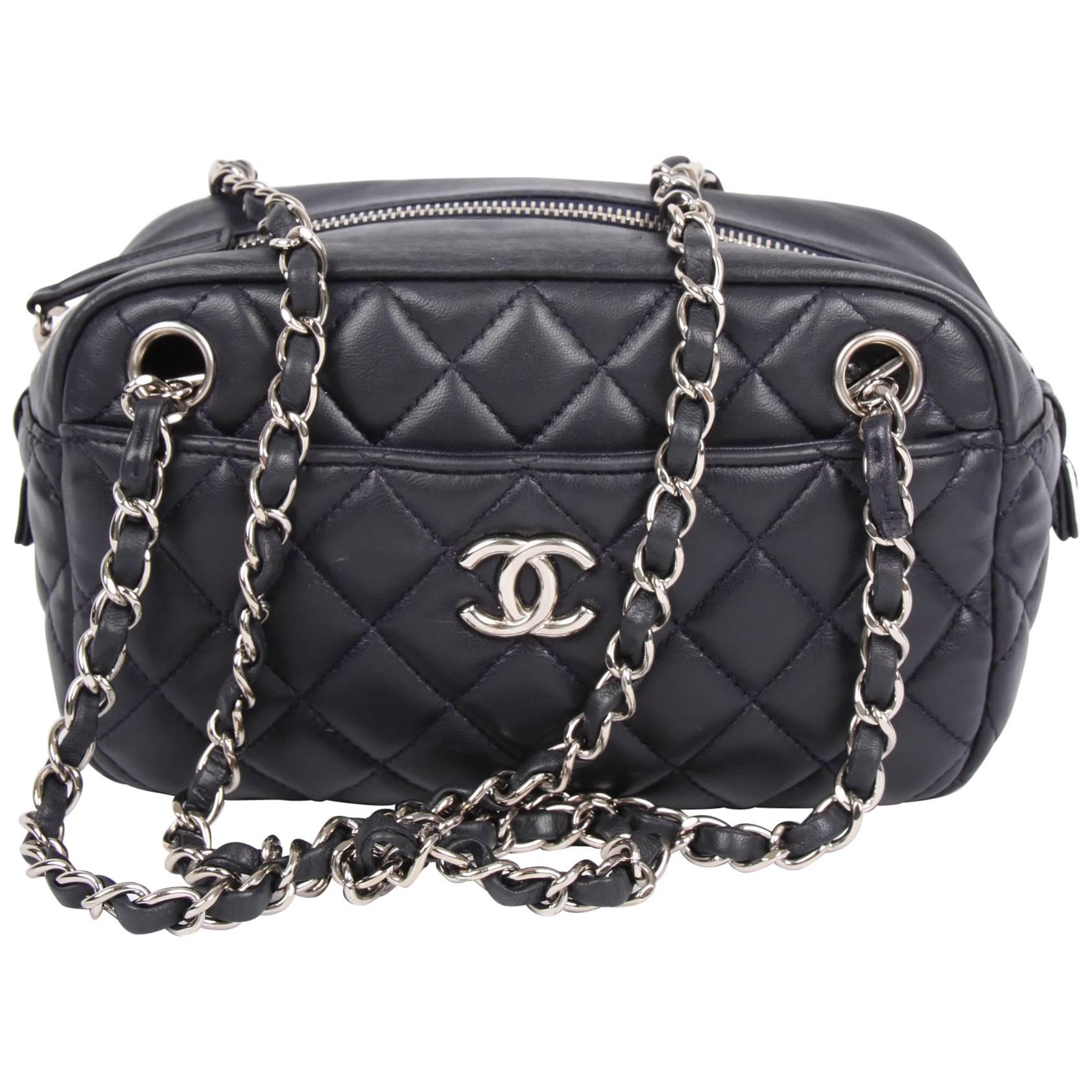 Chanel Classic 2.55 Camera Case Bag - dark blue leather