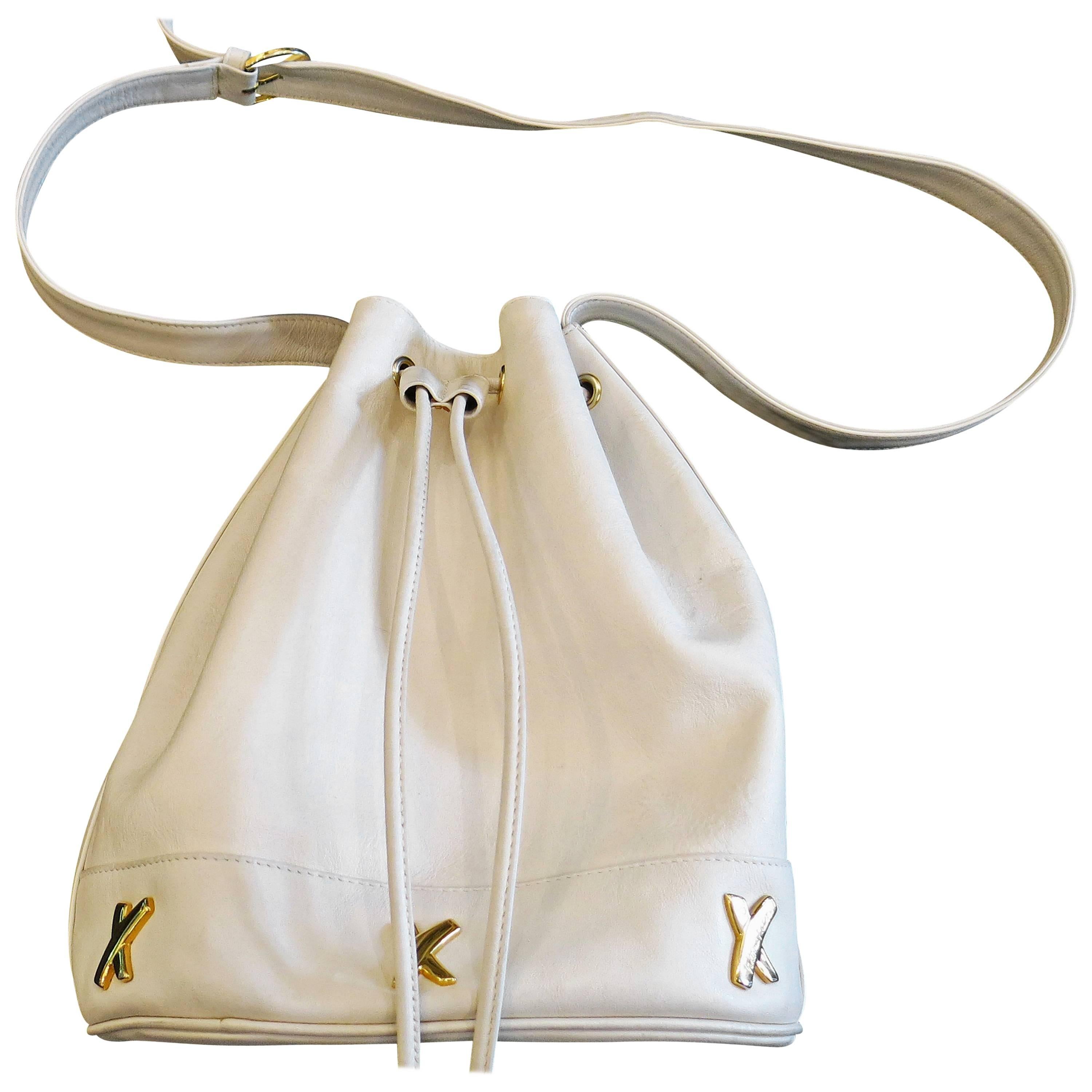 1990s Paloma Picasso White Leather Bucket Bag