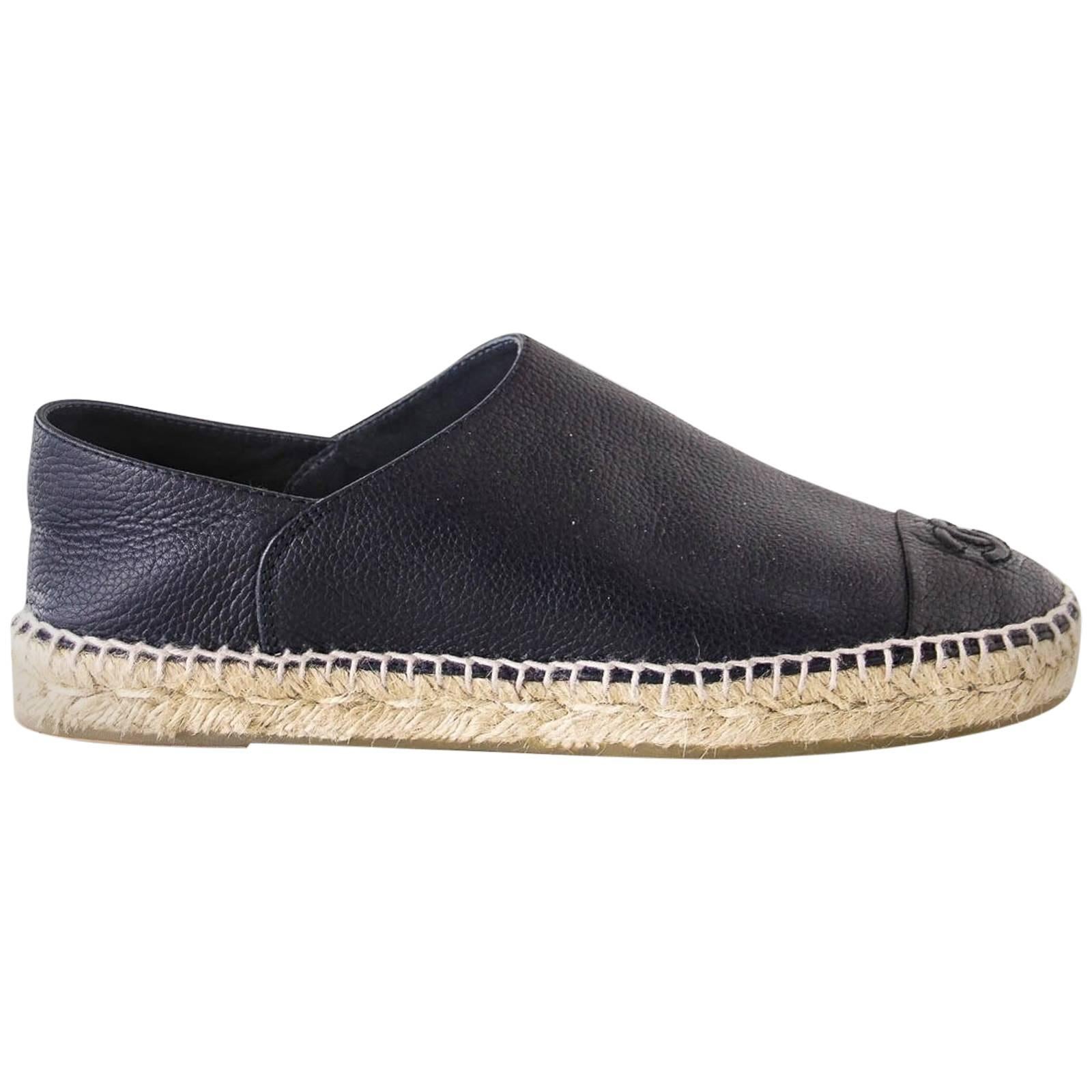 Chanel Shoe Espadrilles Cambon Loafers Dark Navy Leather 39 / 9  
