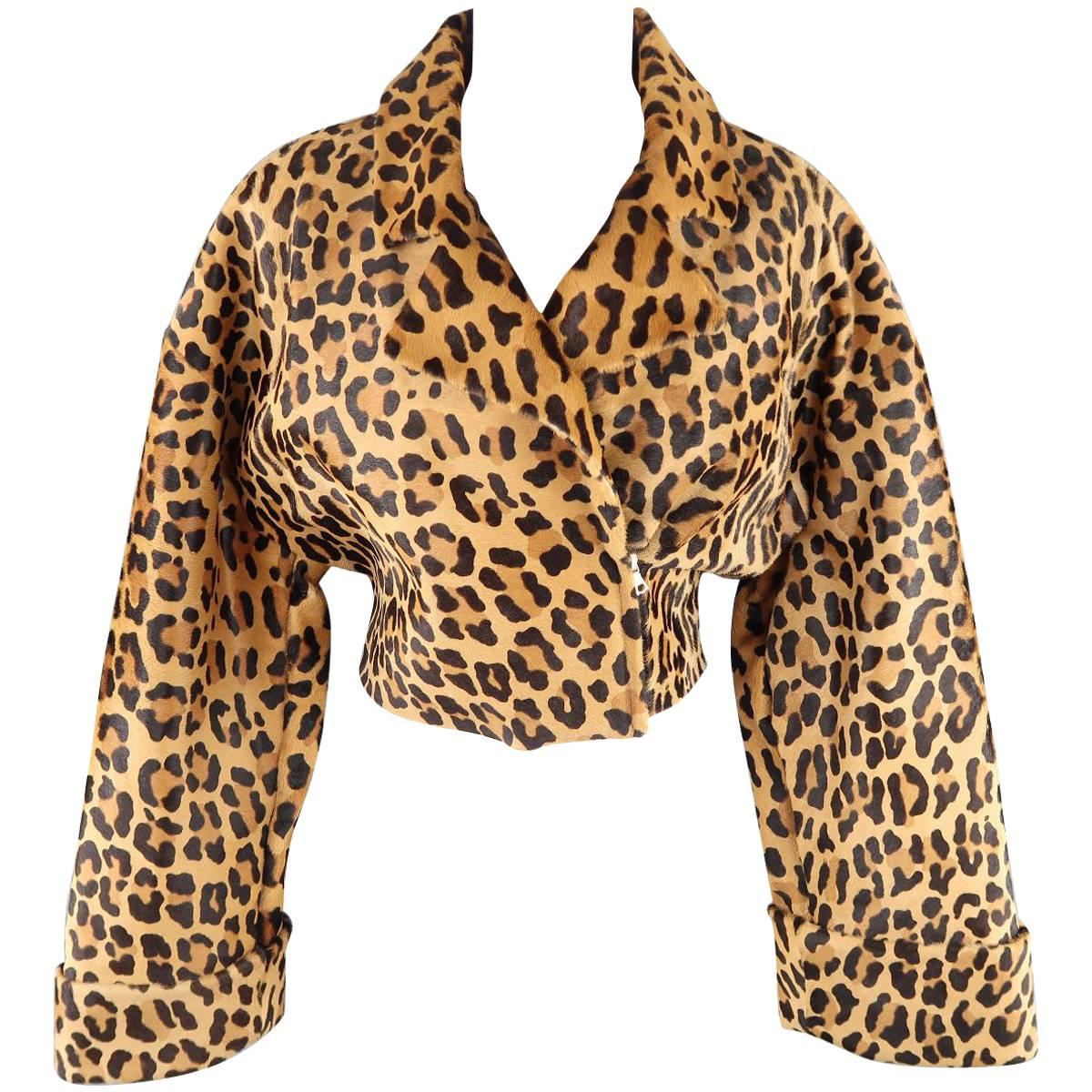 ALBERTA FERRETTI Size 8 Brown Leopard Print Calf Hair Leather Jacket