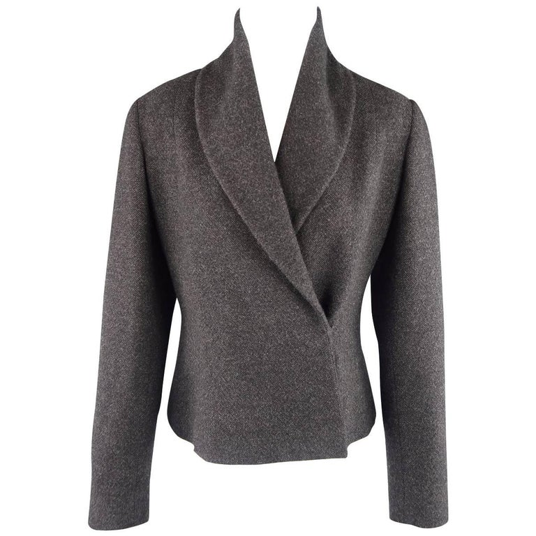 RALPH LAUREN Size 8 Charcoal Wool / Cashmere Shawl Collar Wrap Jacket ...