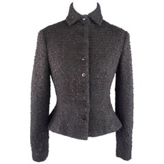 RALPH LAUREN Size 10 Black Sequin Wool Blend Boucle Jacket