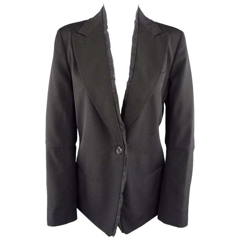 ANN Size 6 Black Wool Raw Trim Peak Lapel Blazer For Sale at 1stDibs | ann demeulemeester blazer