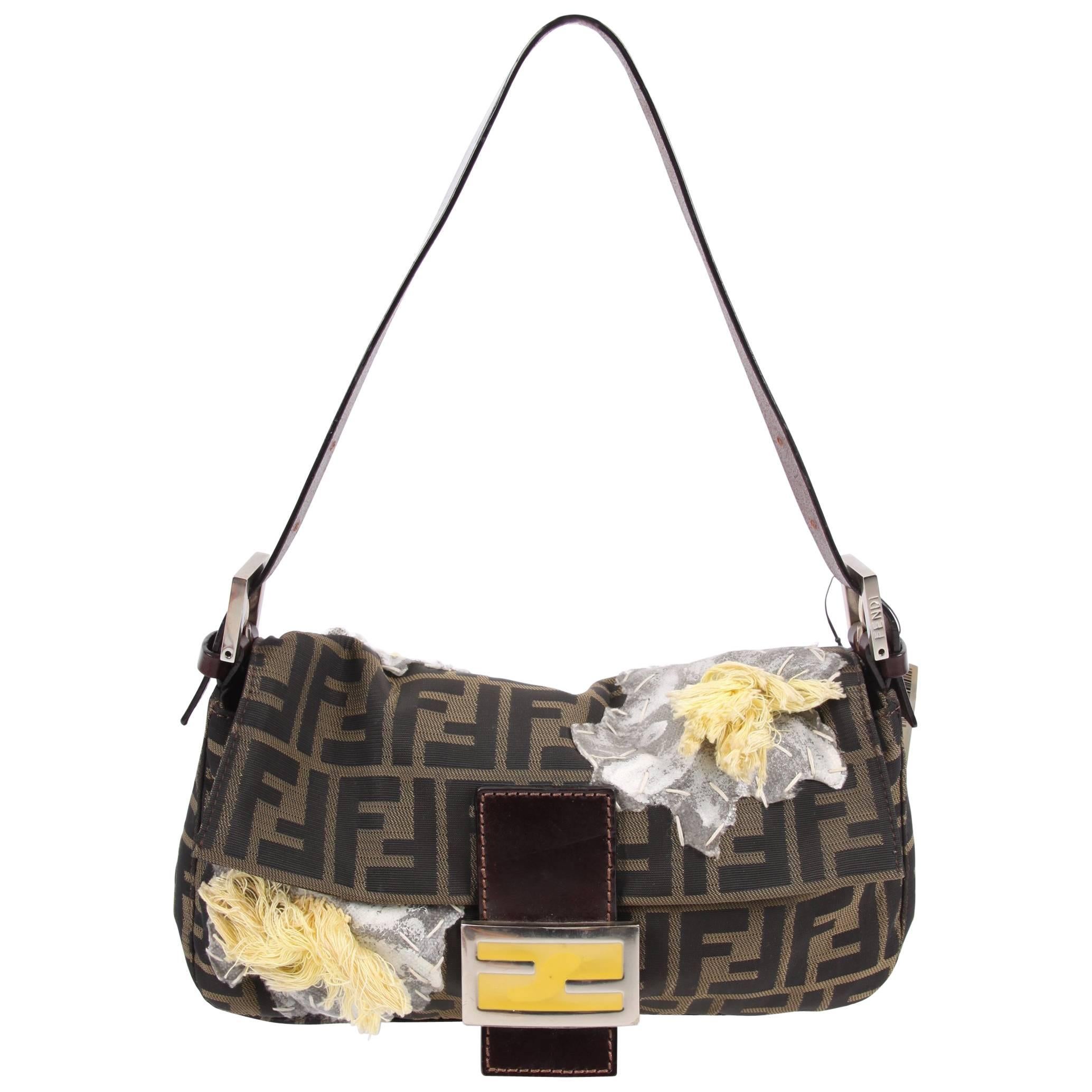 Fendi Zucca Flower Baguette Shoulder Bag - brown