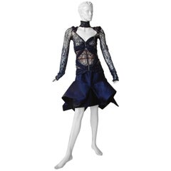 Vestido de Noche Azul con Cuentas Avant Garde Favorito Gianfranco Ferre   NUEVO