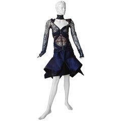  Favorites Avantgarde-Abendkleid mit blauen Perlen von Gianfranco Ferre   NEU, NEU