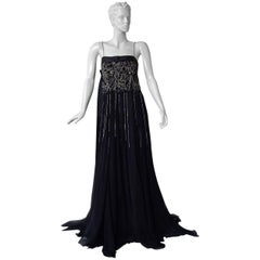 NWT Gianfranco Ferre Black Silk Handkerchief Hem Glitter Gown