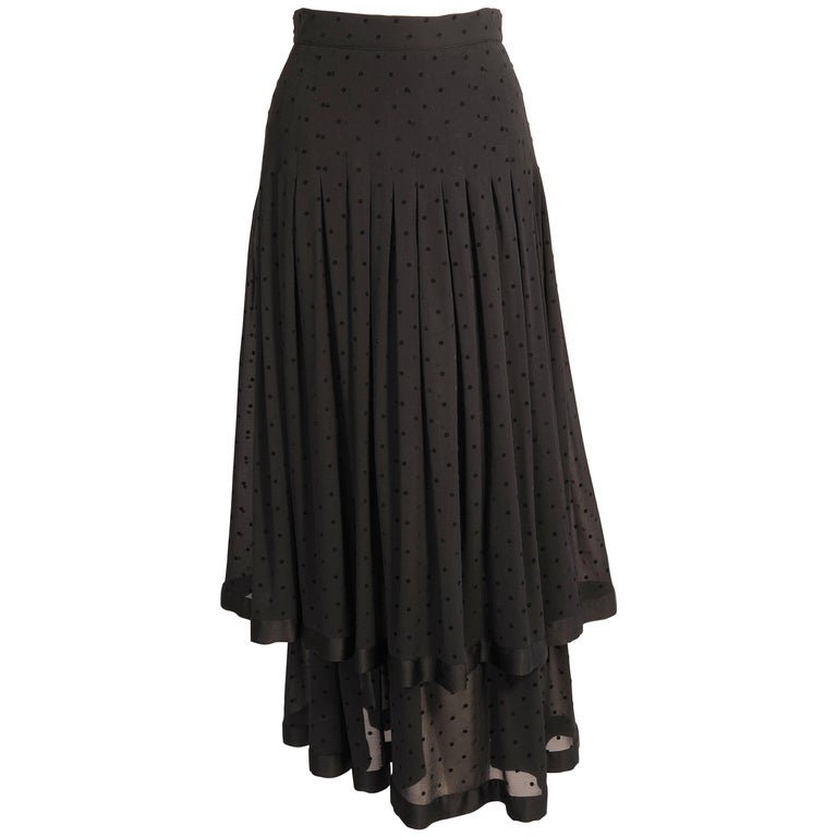 Valentino Tiered Black Silk Skirt with Velvet Polka Dots For Sale at ...