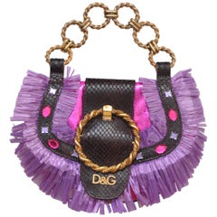 D&G Dolce Gabbana Mini Straw Metallic Fuchsia Handbag  Mint