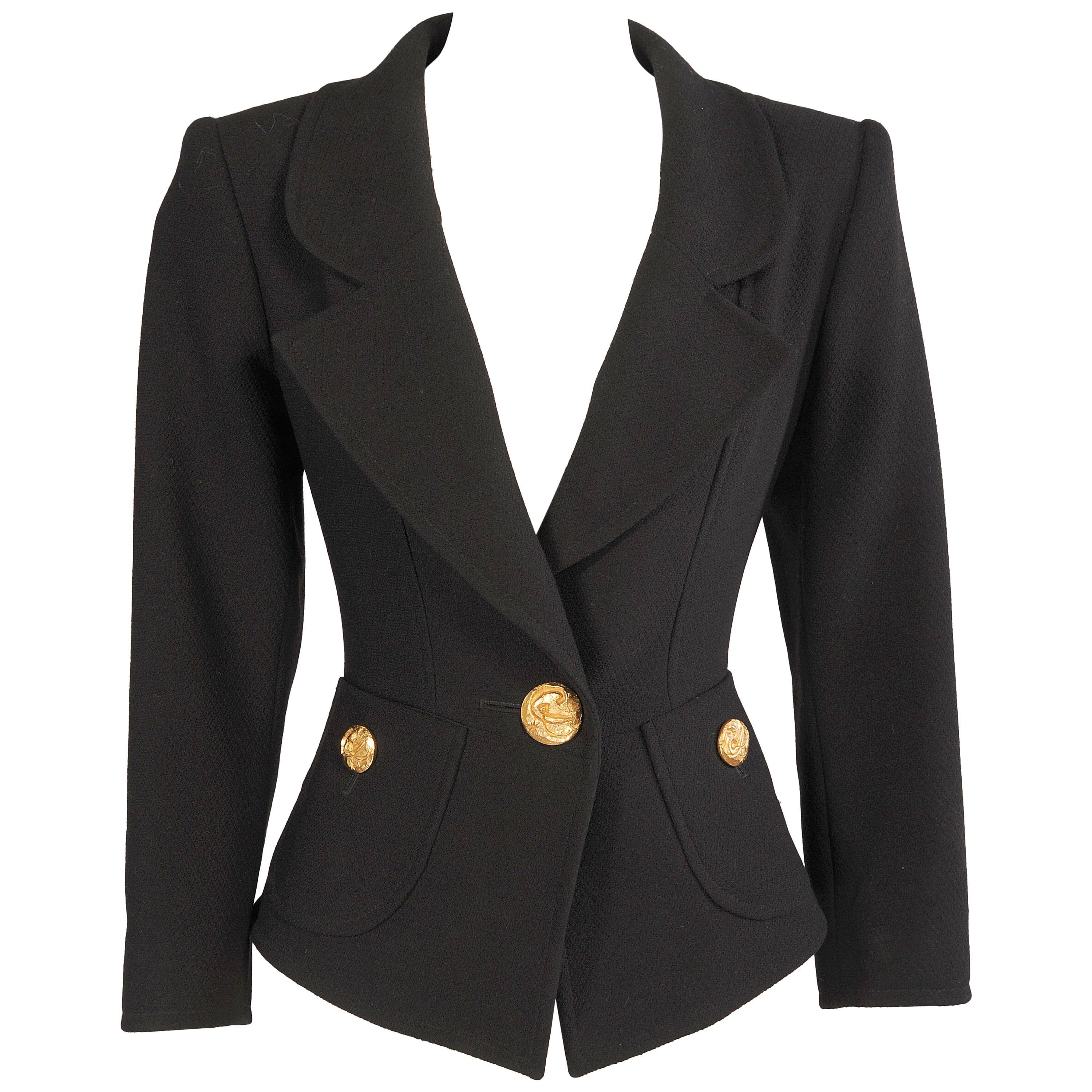 Christian Lacroix Black Wool Crepe Jacket For Sale