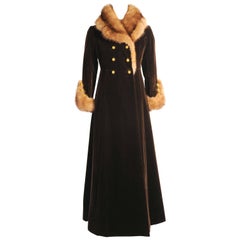 1970's Yves Saint Laurent Haute Couture Sable Trimmed Velvet Maxi Coat