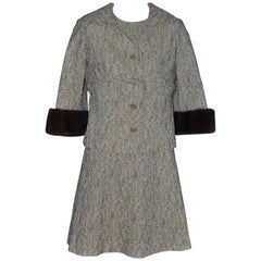 1960s Joshar Brocade Dress and Jacket with Mink Cuffs