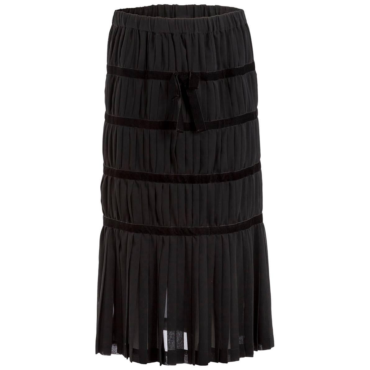 Comme des Garçons Black Silk and Velvet Pleated Midi Skirt