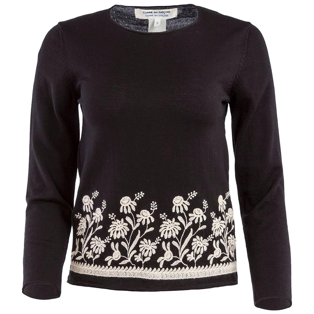 1990s Comme des Garçons Floral Embroidered Knit Top For Sale
