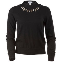 Comme des Garçons - Pull noir à col rond orné de perles et de cristaux