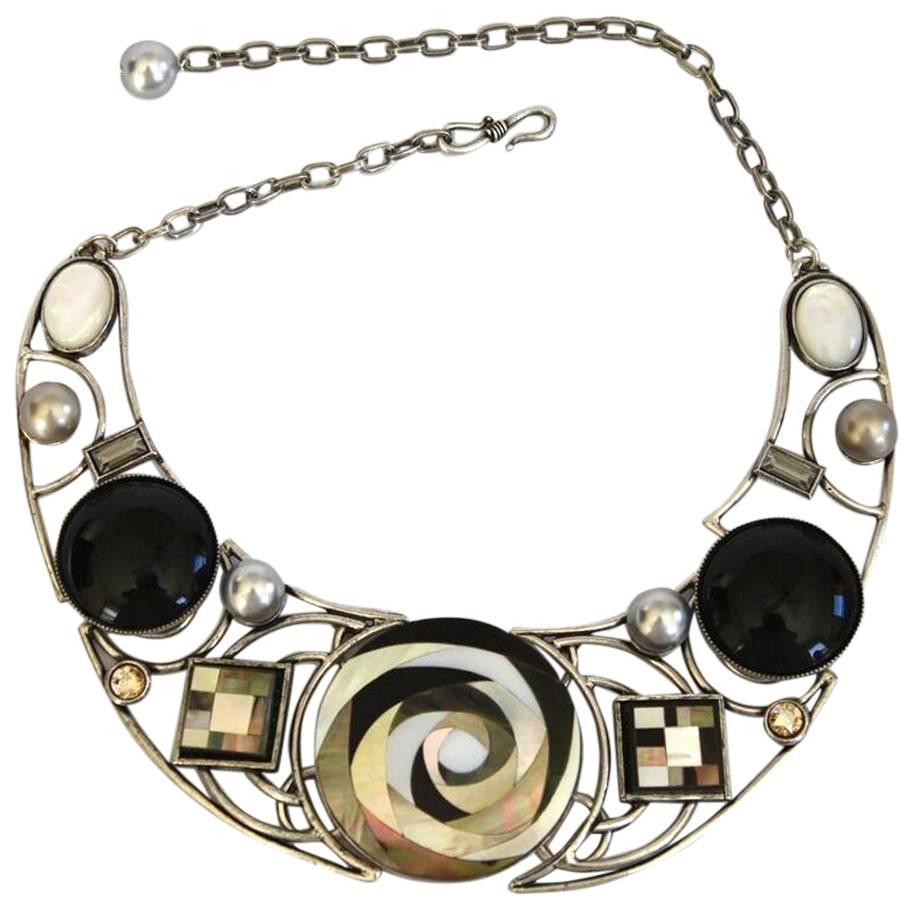 Philippe Ferrandis Mother of Pearl and Glass Geisha Necklace