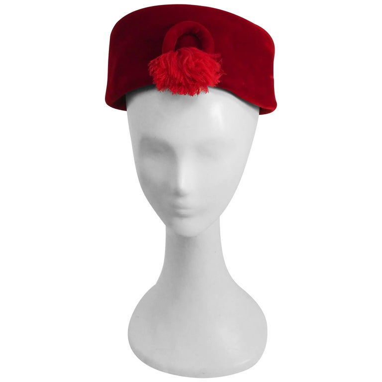 1960s Red Velvet Pillbox Hat w/ Tassel For Sale at 1stDibs pillbox hats 1960s, red pillbox hat
