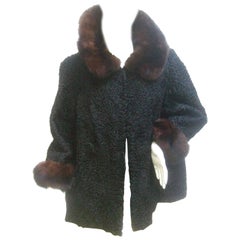 Schiaparelli Paris Luxurious Sable Trim Astrakhan 3/4 Length Jacket c 1960