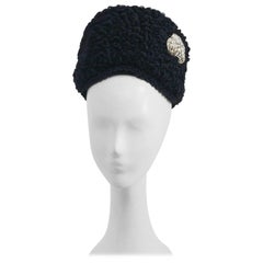 1960s Persian Lamb Hat w/ Rhinestone Brooch