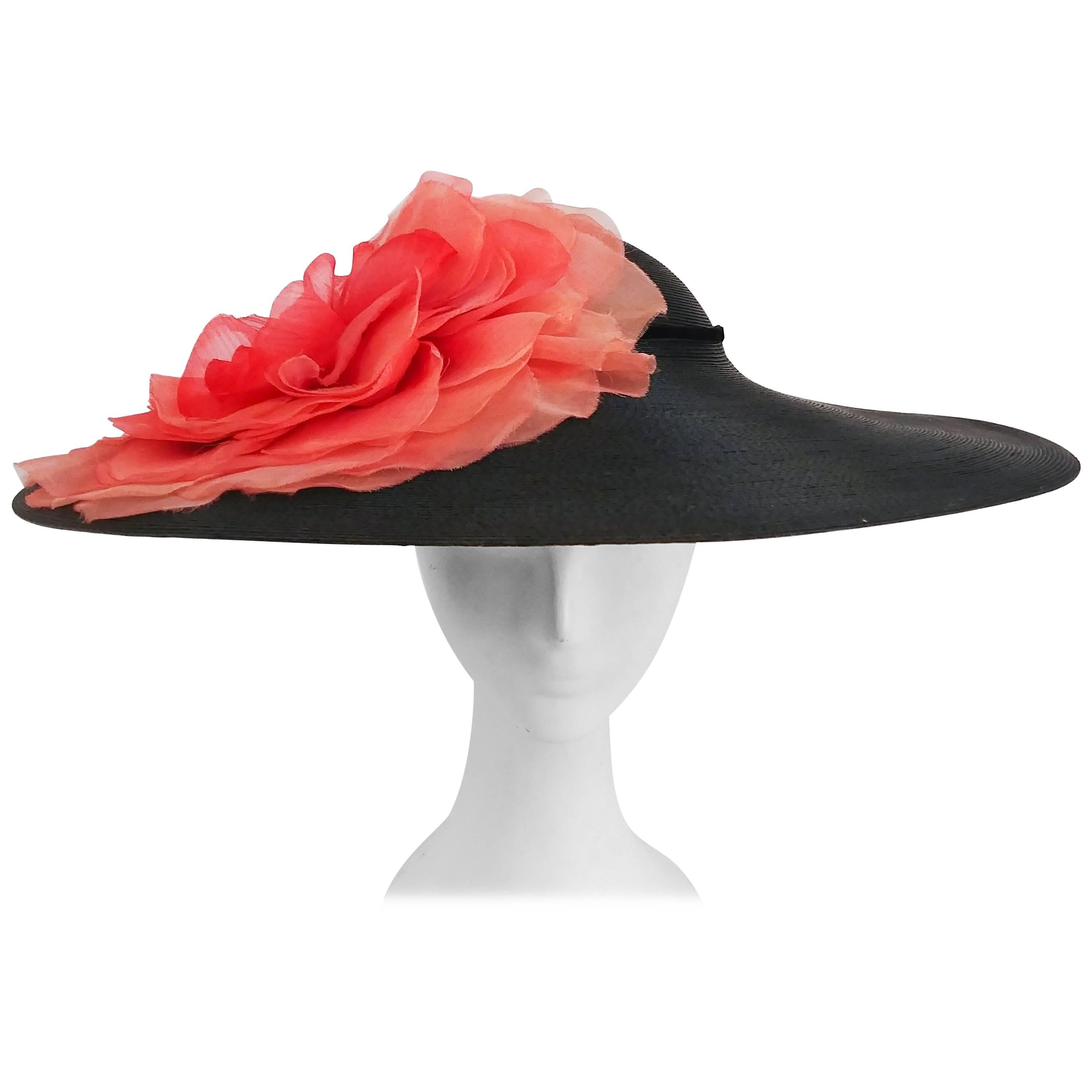 1950s Wide Brim Hat w/ Large Flower
