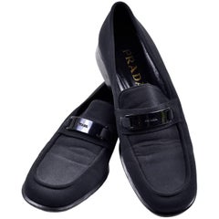 Prada Retro 1990s Shoes Black Fabric Loafers Size 38