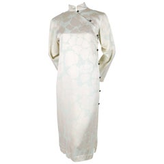 1970's YVES SAINT LAURENT eau de nil printed silk Cheongsam dress