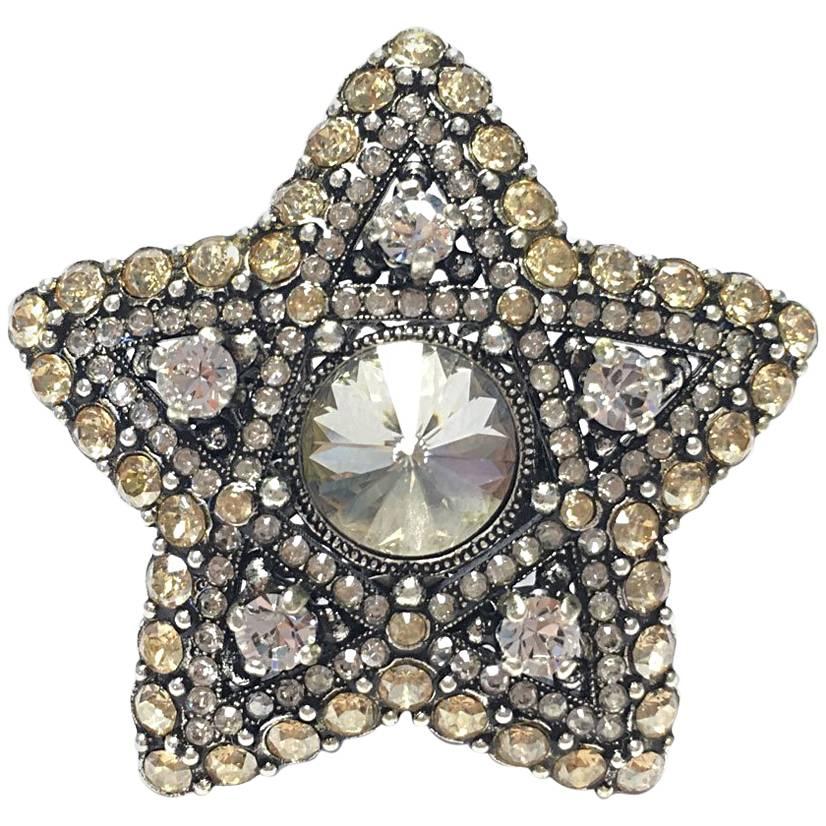 LANVIN Star Ring in Silver metal and White and Gold Rhinestones Size 55FR - 7US